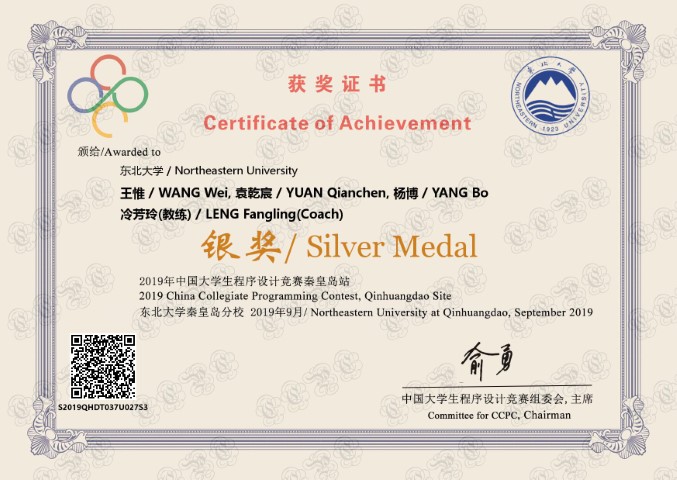 CCPC Qinhuangdao Certificate